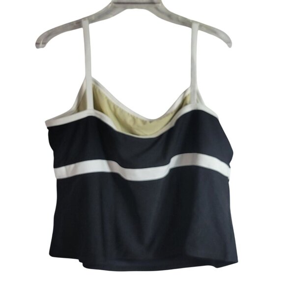Lands' End Tankini Black Size 22W Swim Crop Top White Trim Shelf Bra Square Neck - Picture 4 of 8